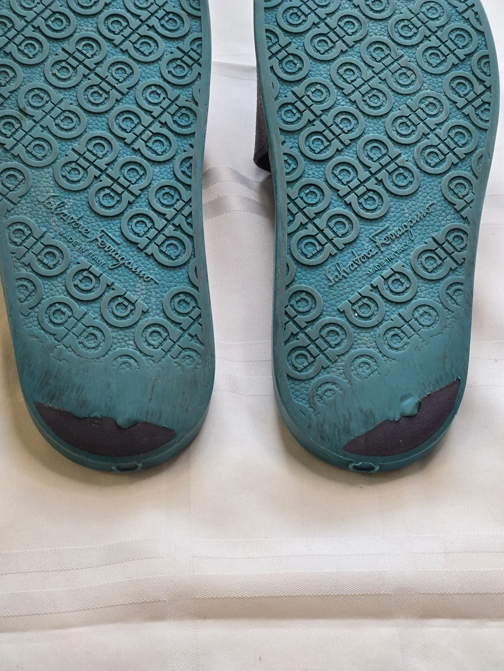Salvatore Ferragamo Amos Logo Rubber Slide Sandals Purple Teal Men's Size 12